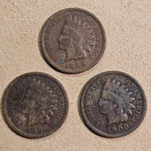 (3) Indian Head Cents, 1898, 1899 & 1900 with Good G-4 grade! #302